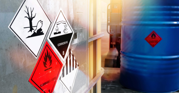 Warning symbol for chemical hazard on chemical container