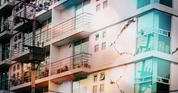 Earthquake damage on an apartment building