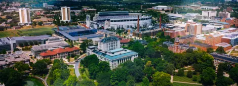 Aerial view of Columbus, Ohio cityscape.