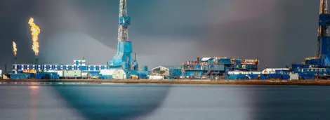 Flames shoot from an oil processing facilities at Prudhoe Bay in Deadhorse, Alaska.