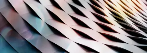 Modern architecture building with perforated metal roof.