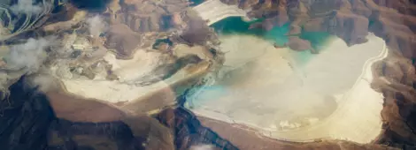 Aerial view of mine tailings from the Bagdad Mine, an open pit copper mine in Bagdad, Arizona, USA.
