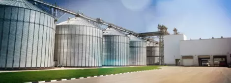 Big modern granary in sunny summer day.