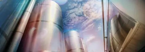Silver silos and tank - industrial infrastructure