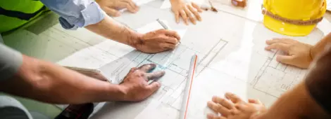 Team of Engineers drawing graphic planning of interior creation project