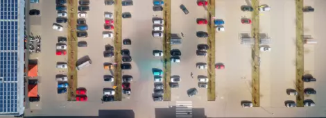Aerial View of parking lot with Solar Panels