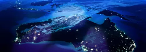 Australia with city lights from space at night