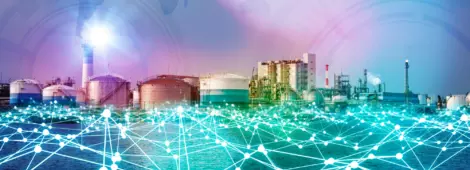 Modern factory skyline and mesh network concept