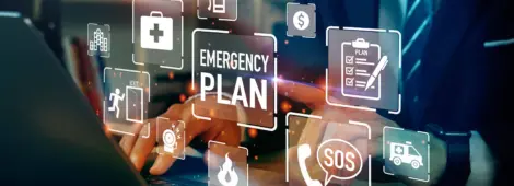 Businessman touching Emergency Plan icon to learn and prepare in emergency situation