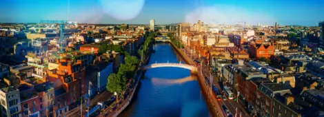 Dublin Ireland with Liffey river aerial view
