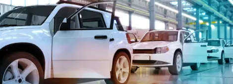 3D illustration of production line of cars