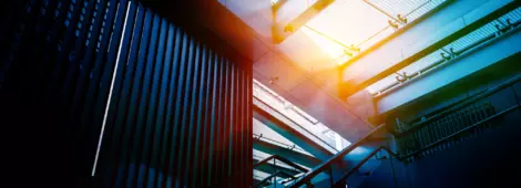 Directly Below Shot Of glass Skylight in a modern building.