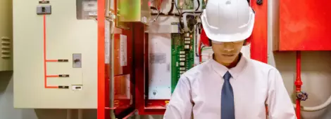 Engineer checking Industrial fire control system. Fire Alarm ready In the event of a fire.