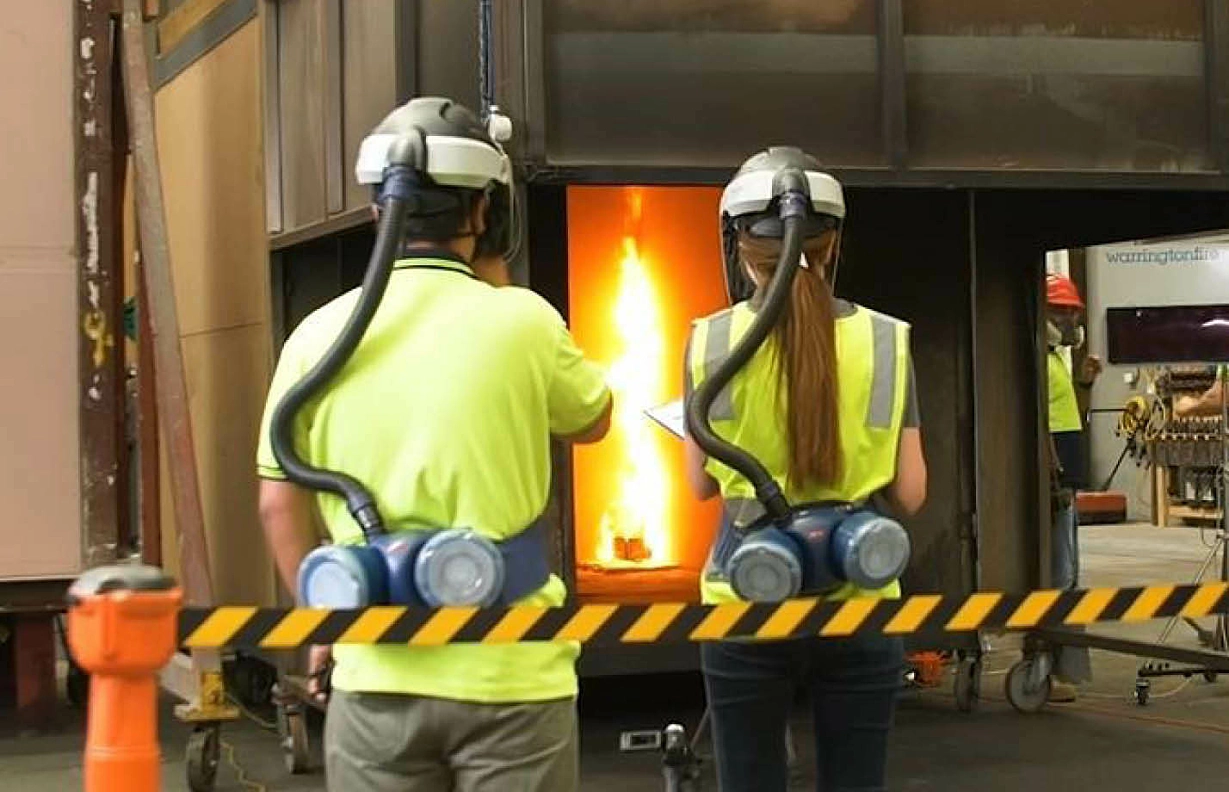 Jensen Hughes Staff conducting reaction to fire testing at Melbourne Laboratory