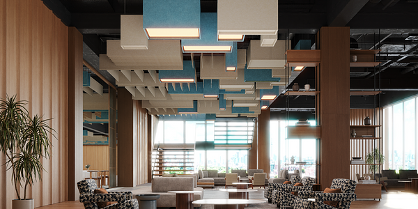 Block Pendants and Standard Baffles in Reception 