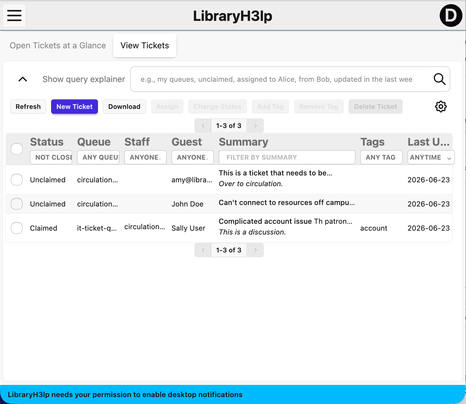 enable desktop notifications banner in tickets