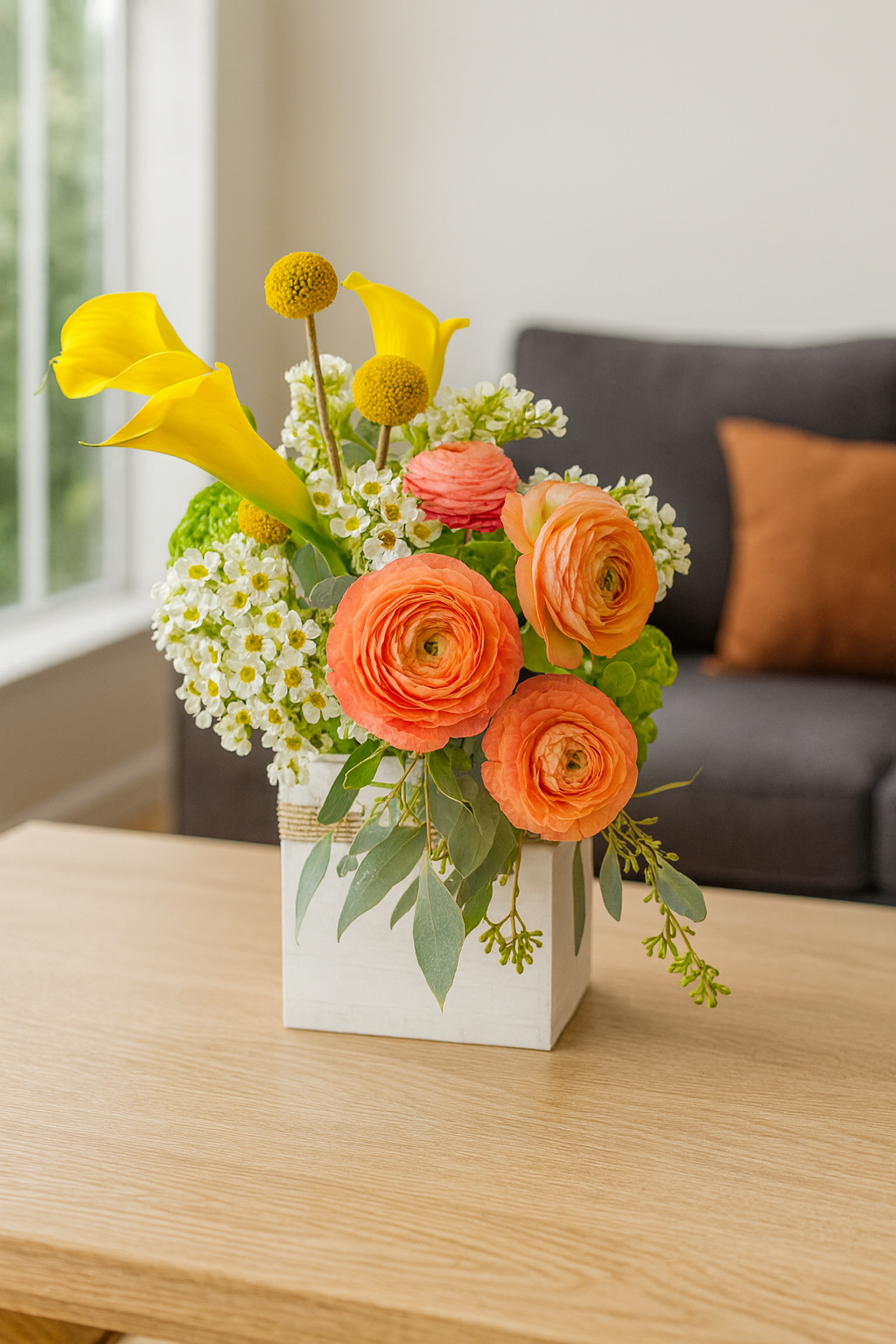 Luxe arrangement in a white wooden box