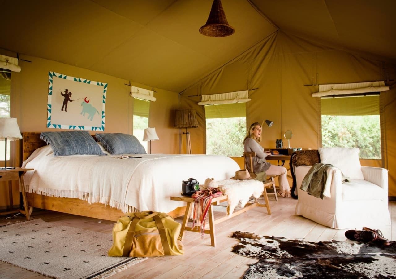 A tent bedroom interior