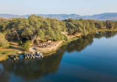 T aerial view of camp by the river
