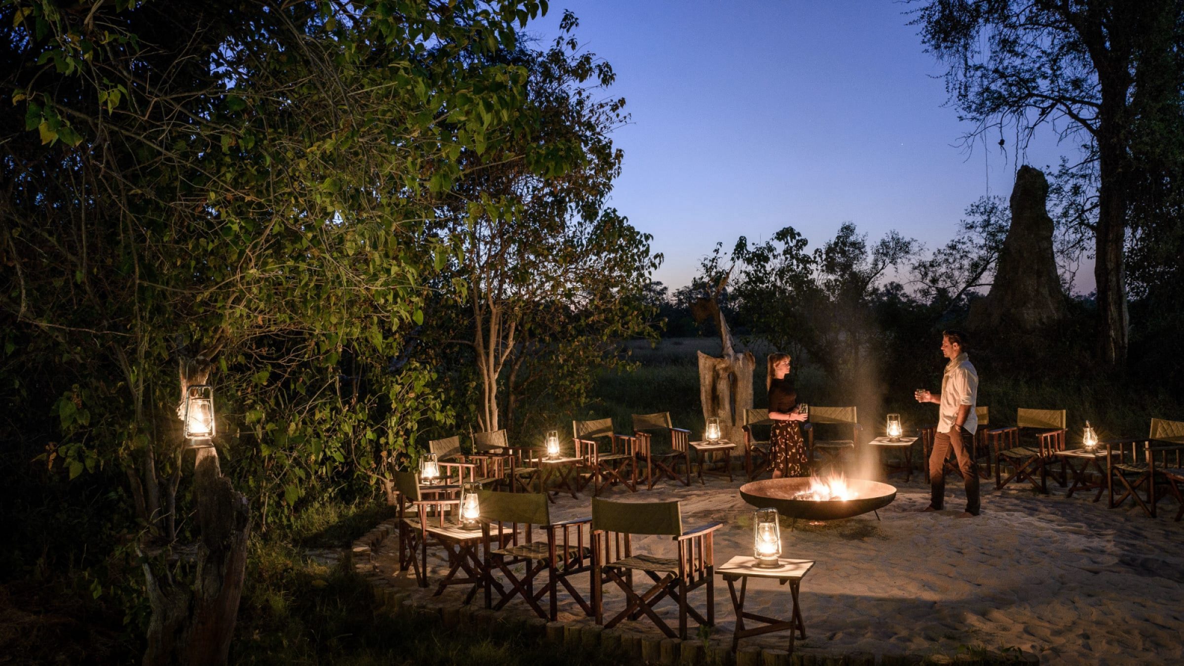 Sanctuary stanleys camp evening drinks by the firepit 2400