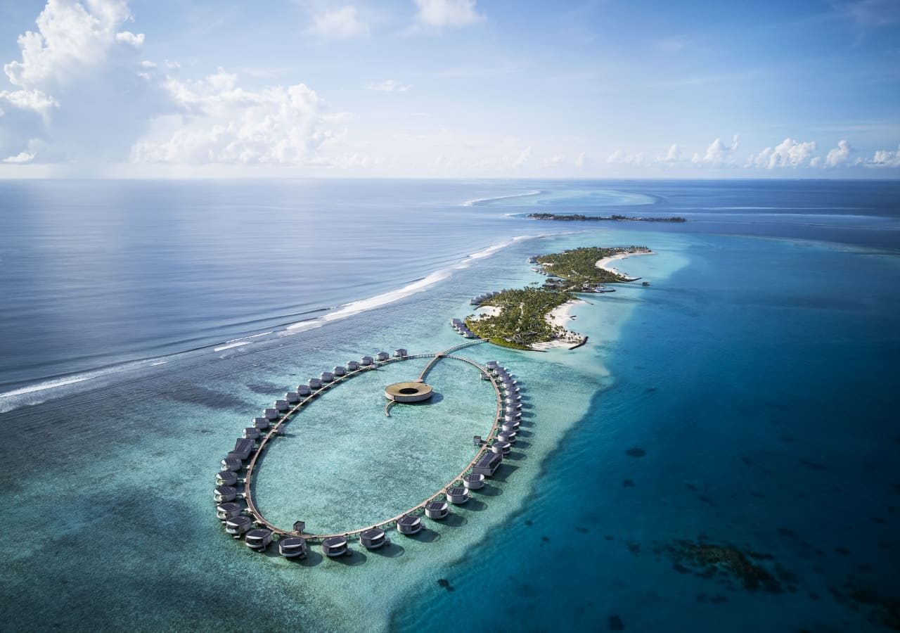 The ritz carlton maldives aerial view of the resort 1280