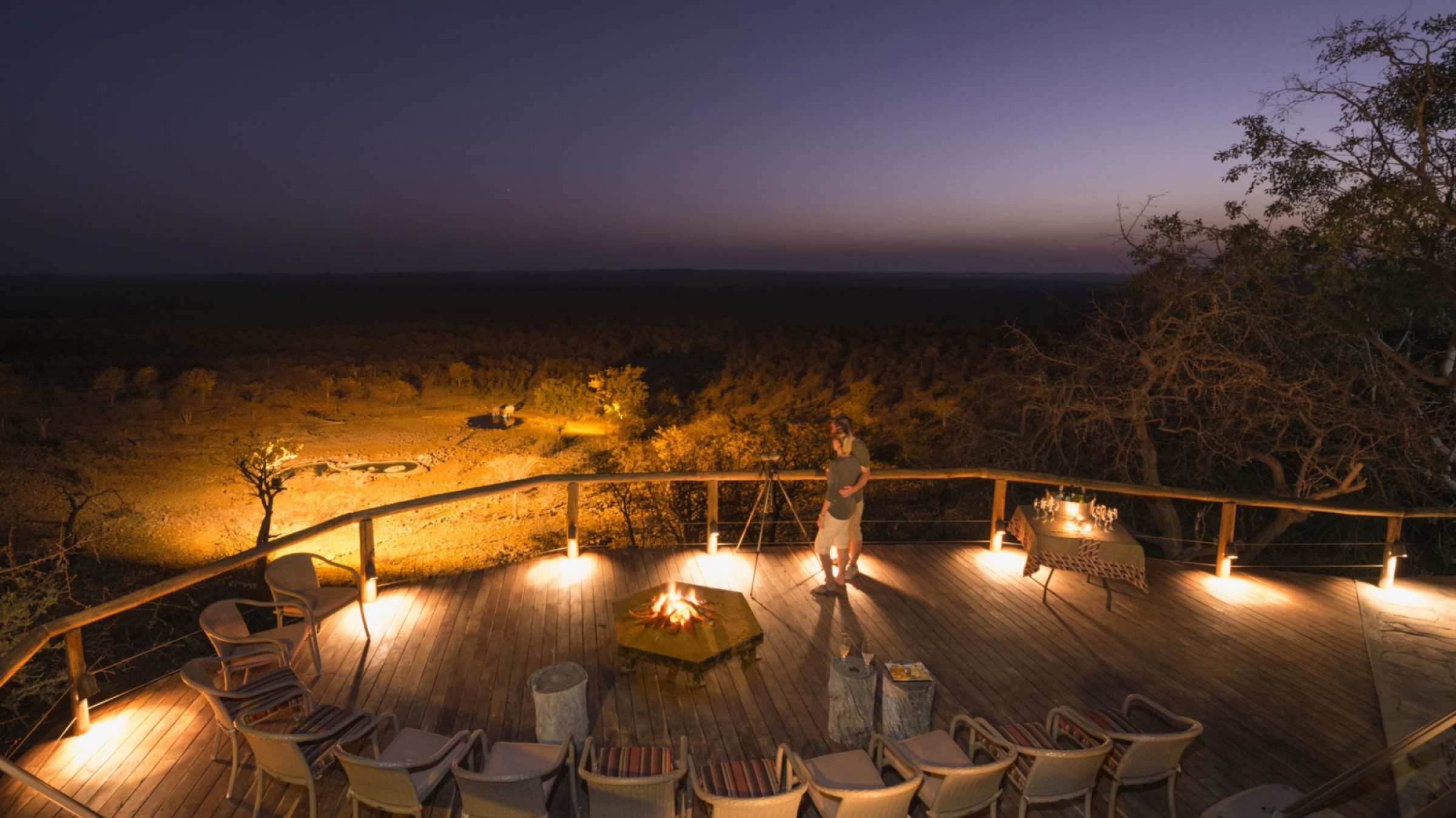 Ongava lodge fire pit overlooking the watering hole 2400