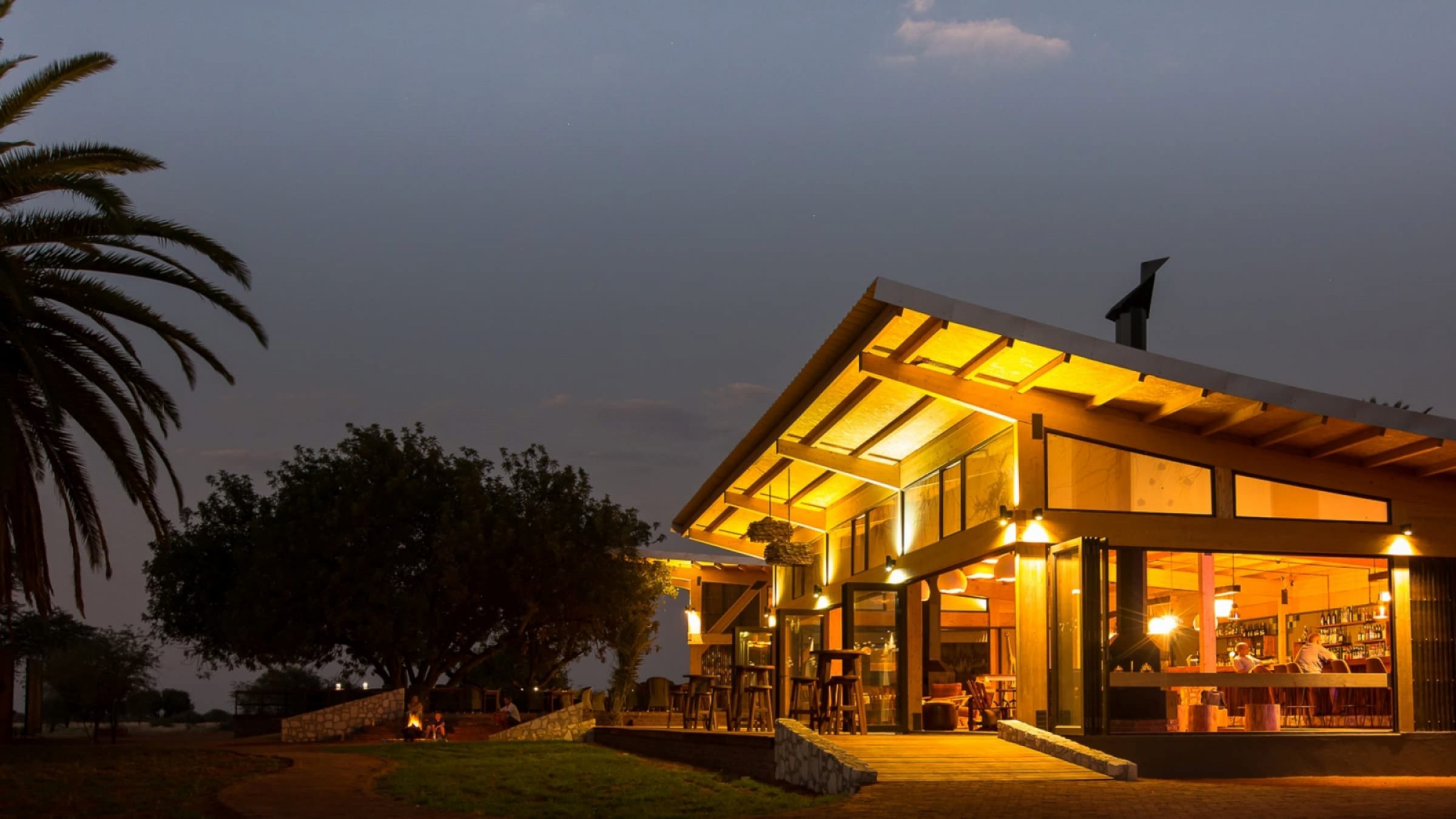 Kalahari anib lodge evening view of the lodge 2400