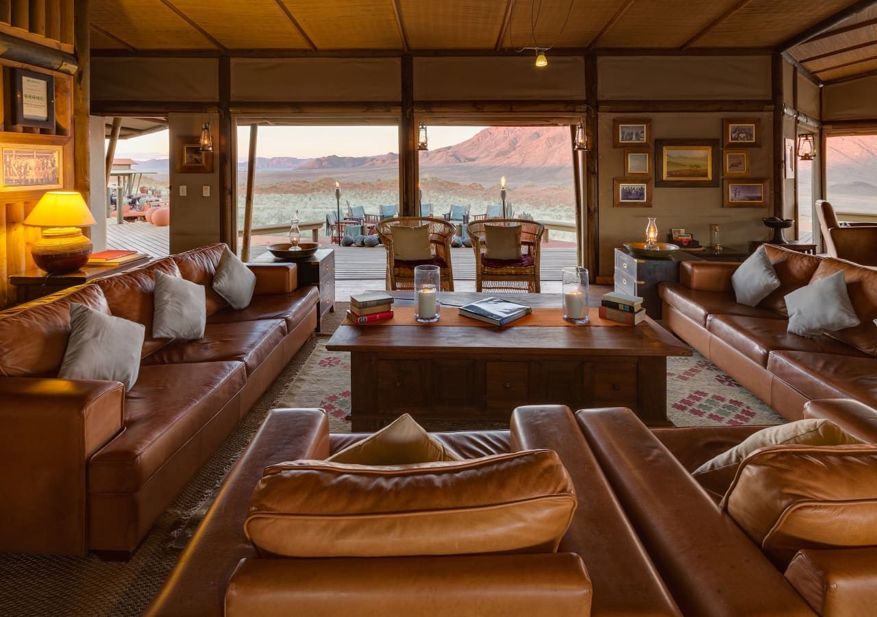 Wolwedans desert lodge main tented lounge 1280