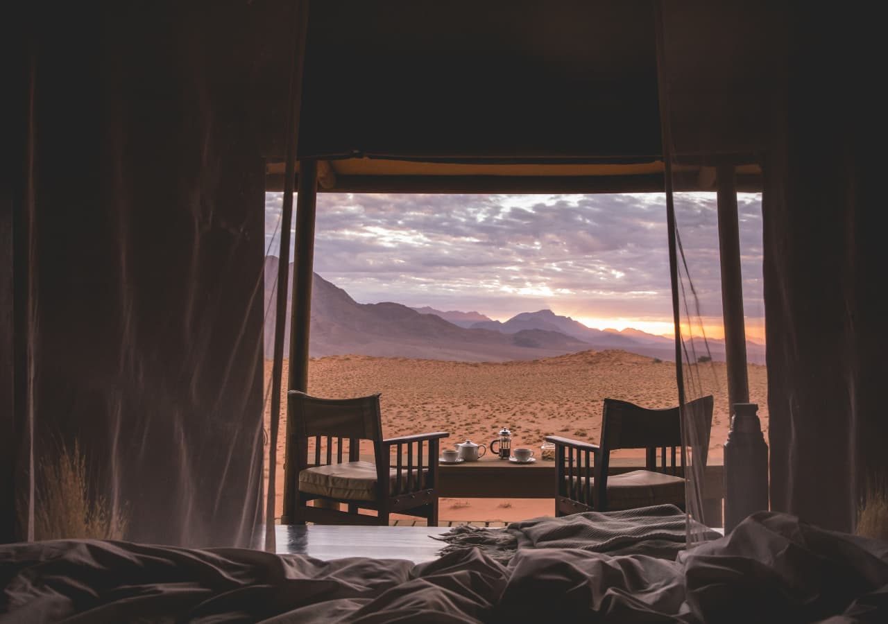 Wolwedans desert lodge tented bedroom with a verandah 1280