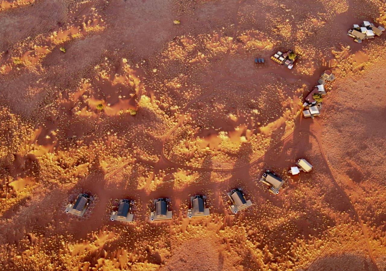 Wolwedans dune camp aerial view of camp 1280
