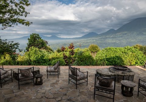 Virunga lodge terrace with a view of the mountains 1280