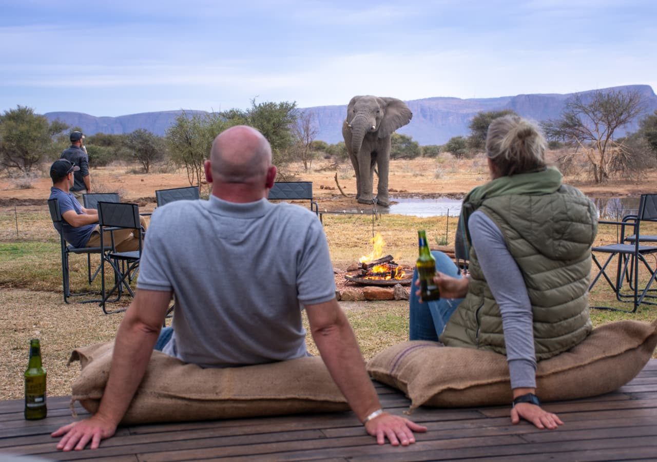 Marataba explorers camp sundowner drinks with the elephants 1280