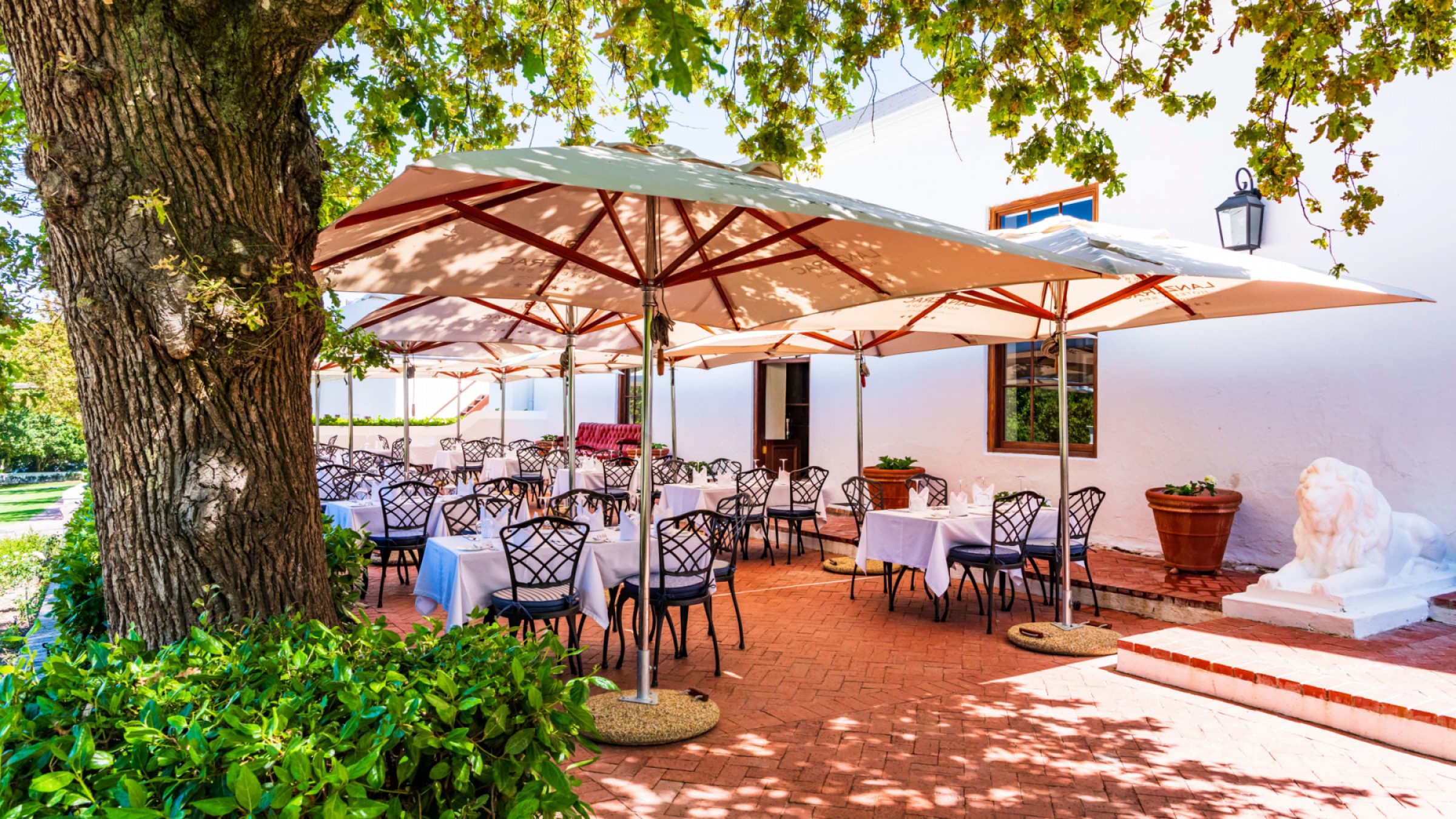 The lanzerac hotel and spa shaded dining terrace 2400