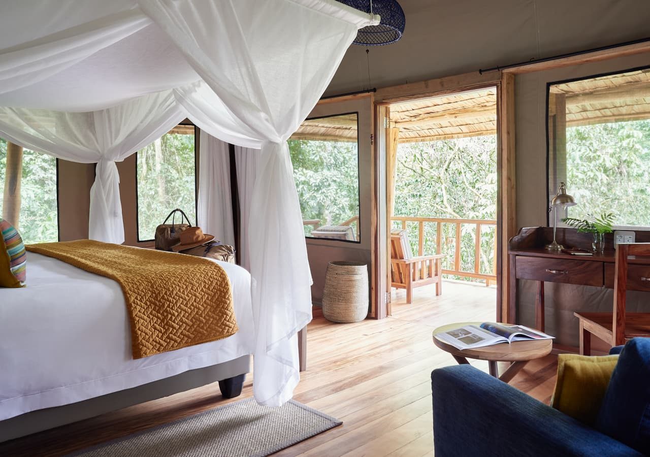 Sanctuary gorilla forest camp bedroom with verandah 1280