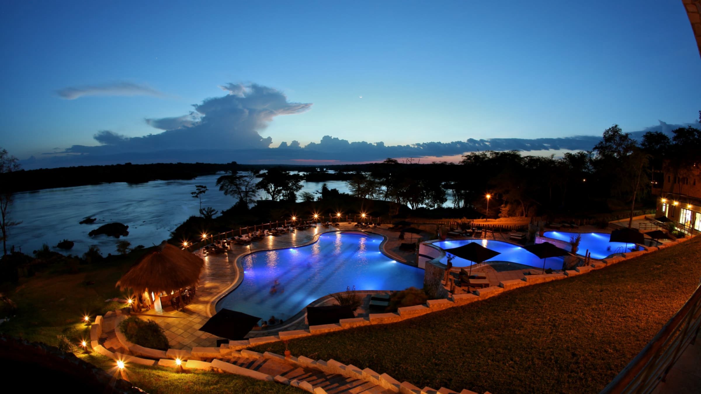 Chobe safari lodge uganda swimming pool sunset view 2400