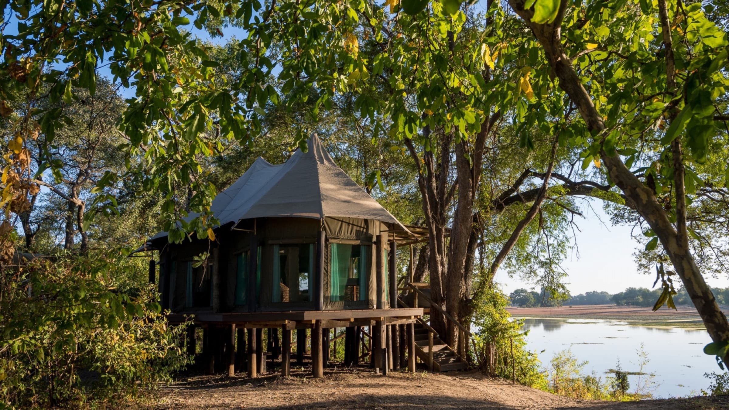 Chindeni bush camp exterior of tented bedroom 2400