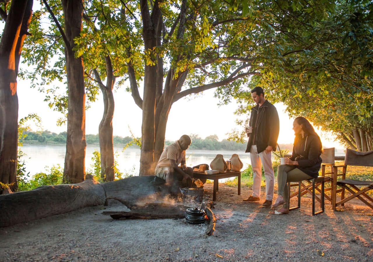 Nkwali camp breakfast by the river 1280