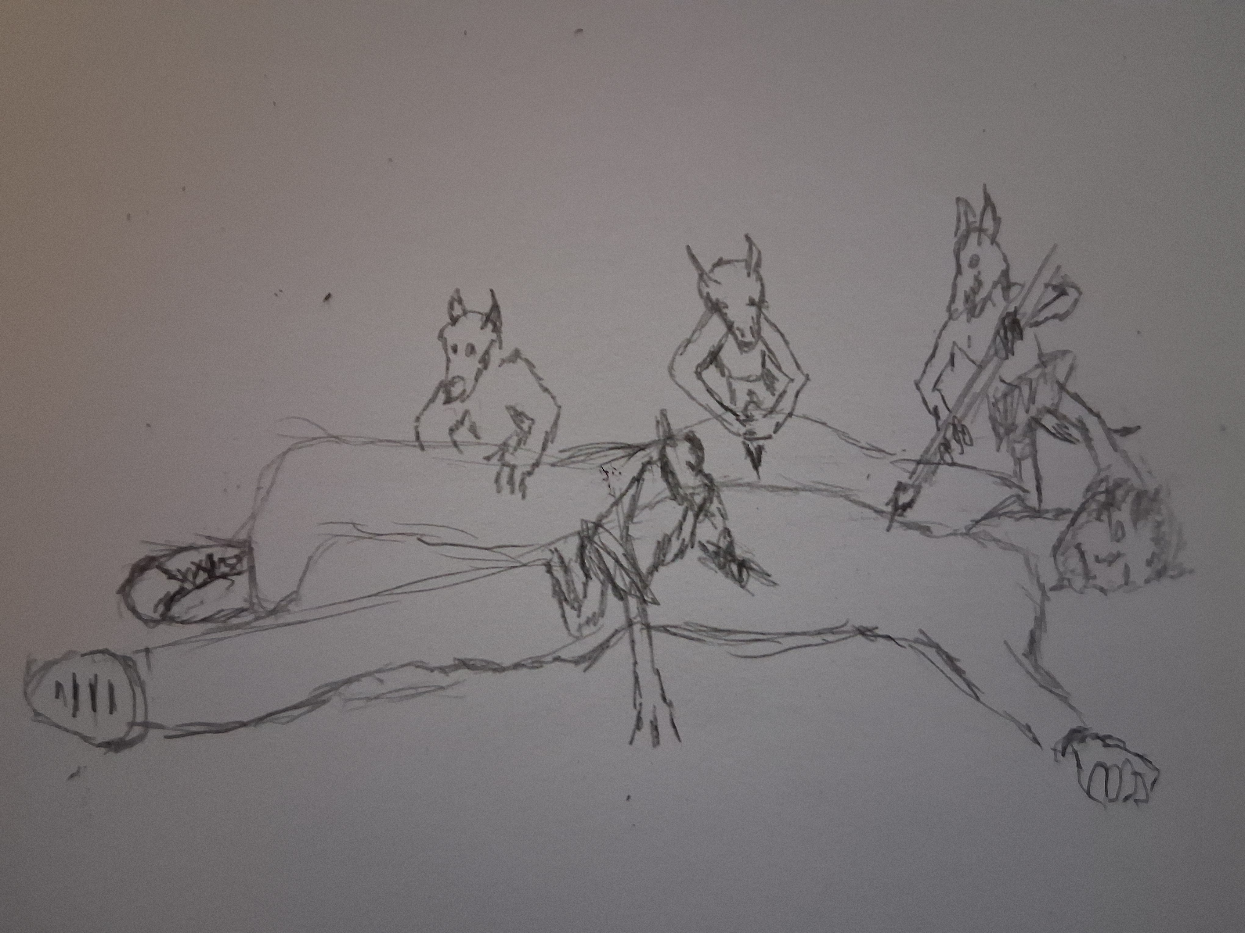 Portal Break Barbarian book 1 chapter 2 sketch of Les's dad dying to kobolds.