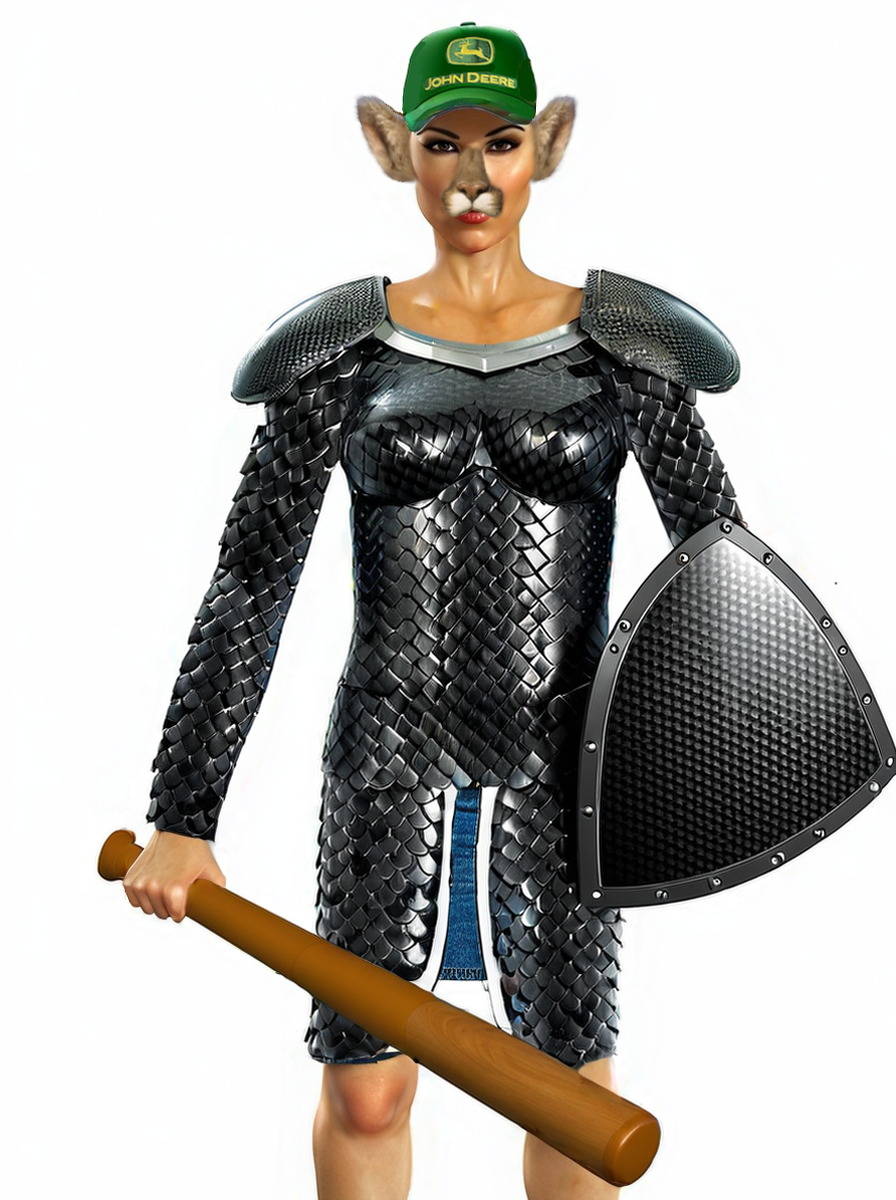 Portal Break Barbarian book 1 chapter 33 color image of Patsy in scalemail armor.