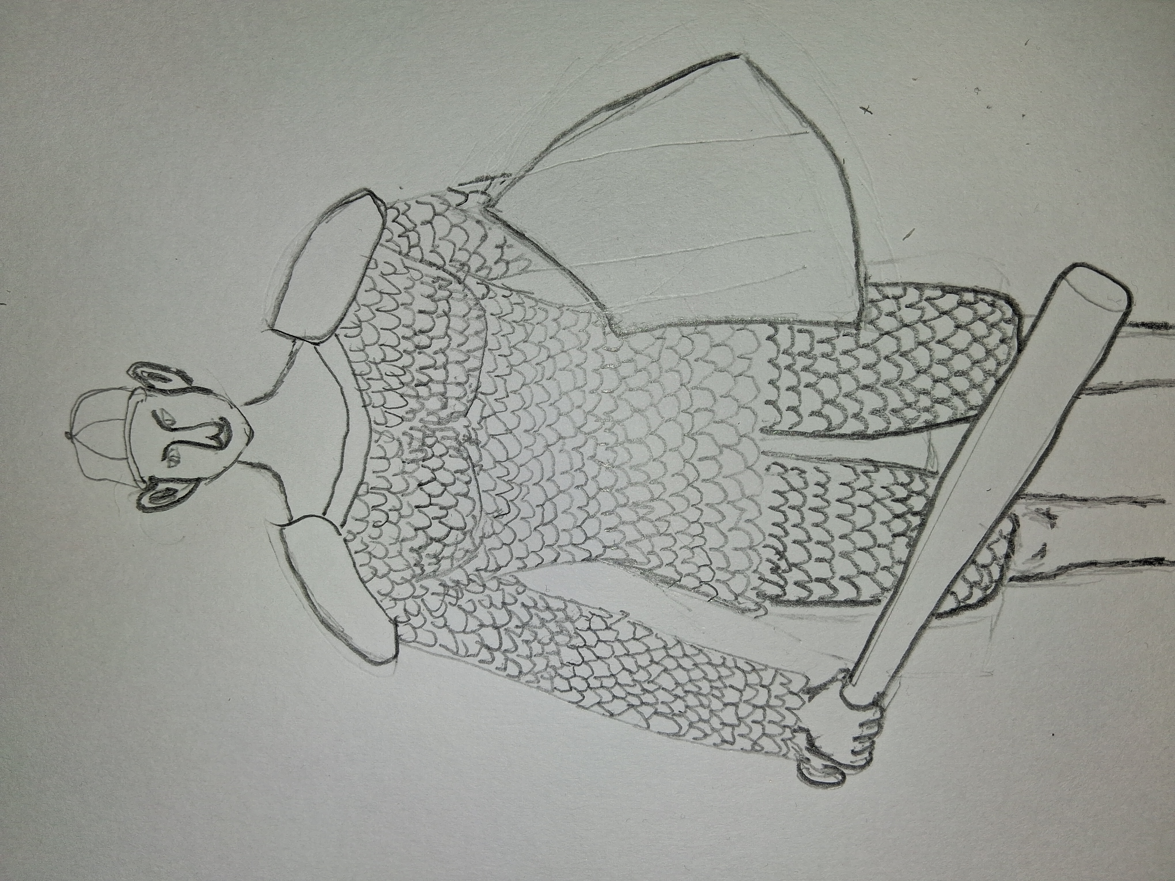 Portal Break Barbarian book 1 chapter 33 sketch of Patsy in scalemail armor.