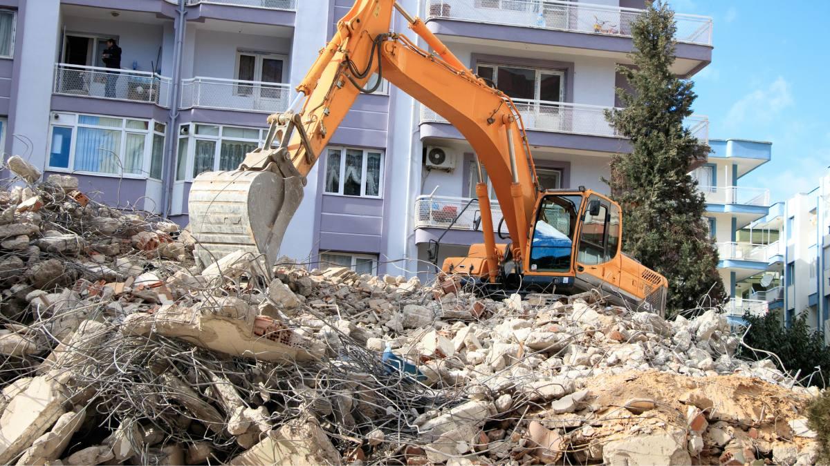 CD debris with excavator