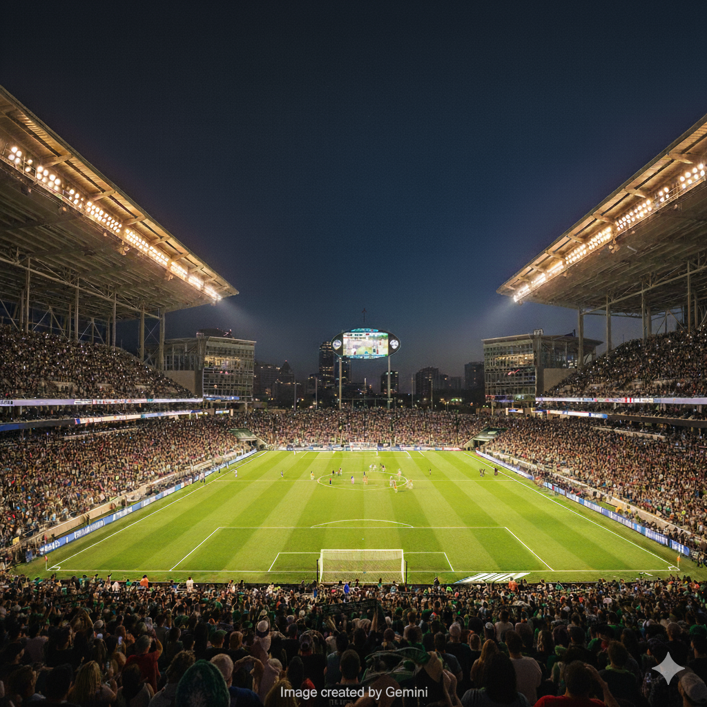 Gemini generated image of stadium at night with approximate 20,700 seating capacity.