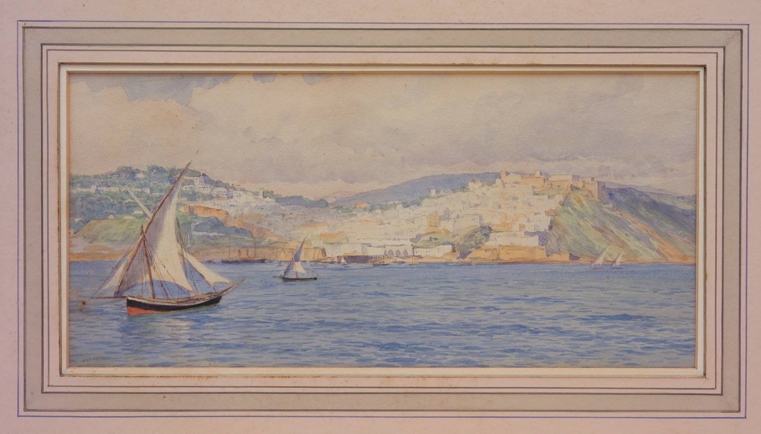Port "Tangier," Watercolor painting, "Grand Socco," by Auguste