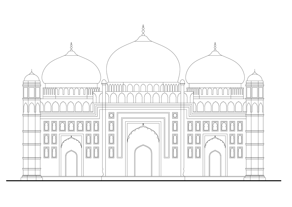 Lalbagh Fort Mosque Drawing Main Elevation Archnet