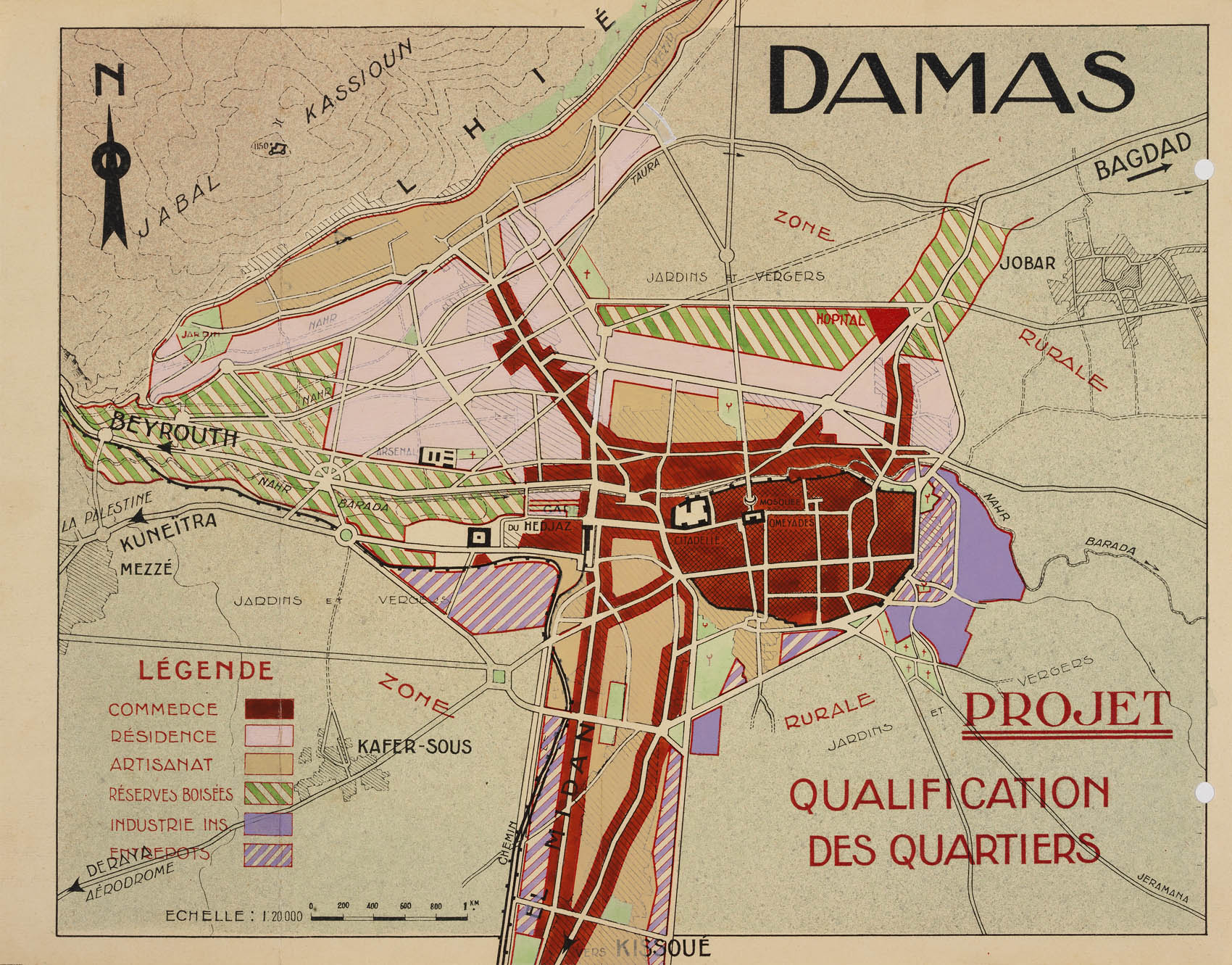 1936 Development Plan for Damascus Plan, definition of districts