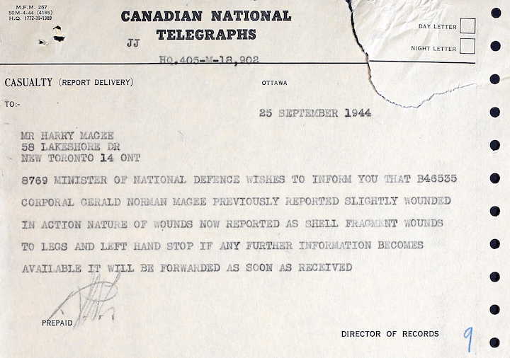 Telegram Magee 25 Sept. 1944