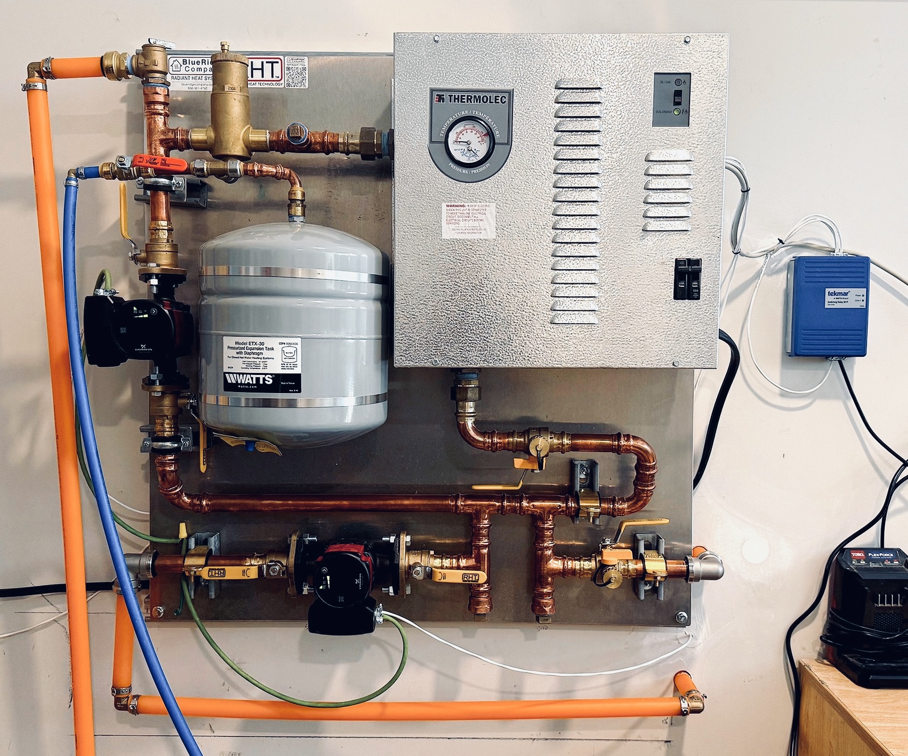 RHT 1-Pump Matrix Electric Boiler Pump Panel, Thermolec 27 kW Boiler, Tekmar Switching Relay