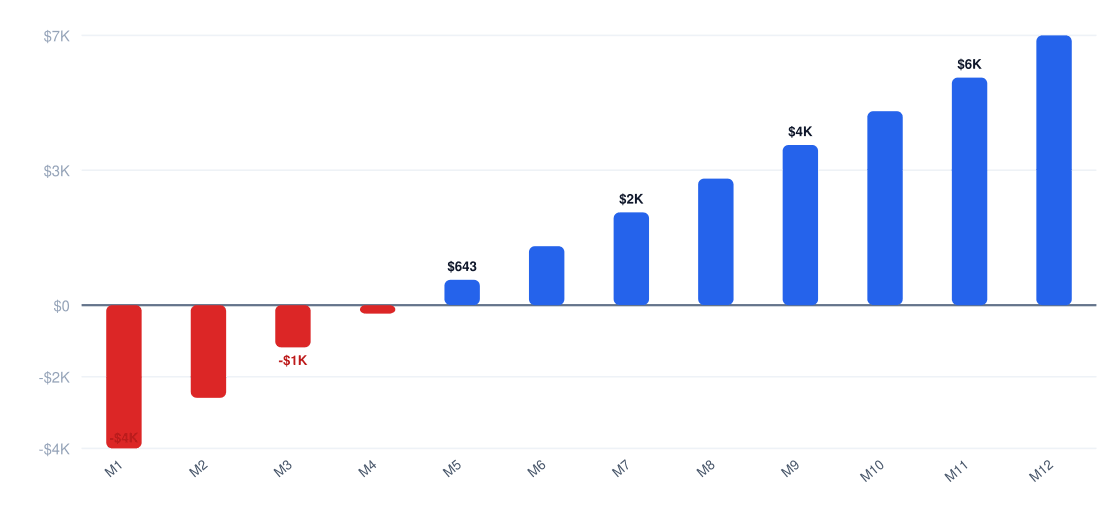 beekeeping services Year 1 monthly cash flow chart from month 1 to month 12
