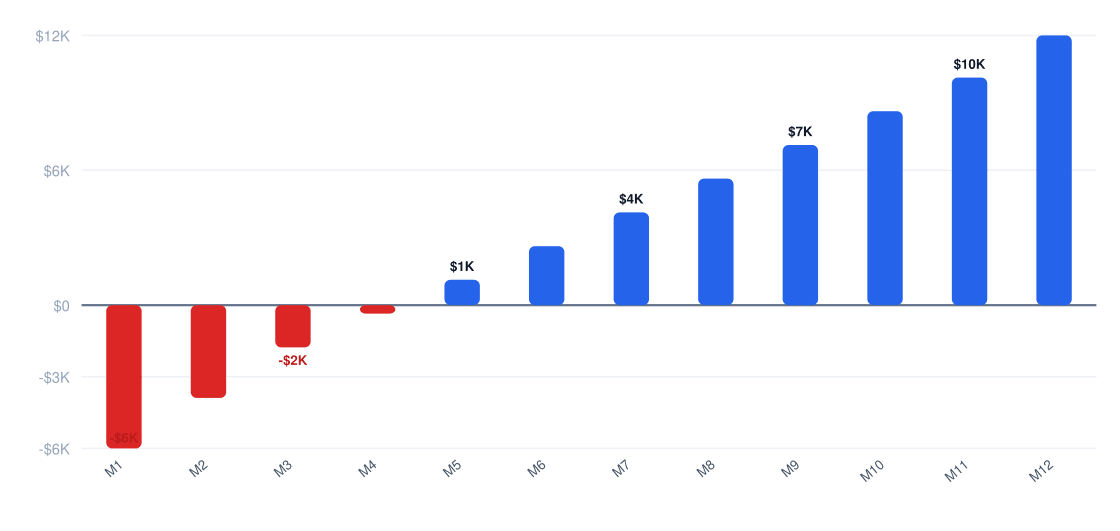 beverage development services Year 1 monthly cash flow chart from month 1 to month 12