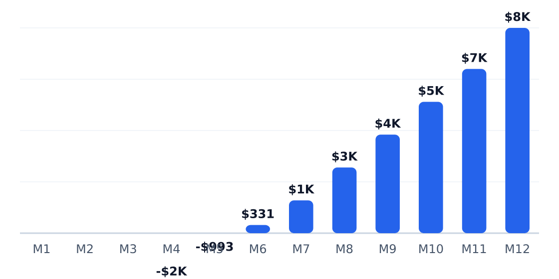 aviation security services year 1 monthly cash flow — Net monthly cash flow (red = pre-break-even)